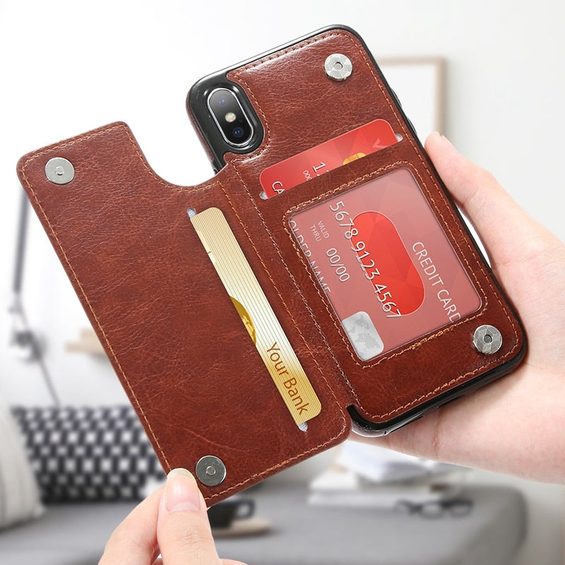 Coque portefeuille en cuir PU pour iPhone – Porte-cartes