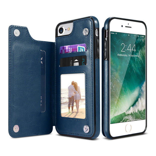 Coque portefeuille en cuir PU pour iPhone – Porte-cartes