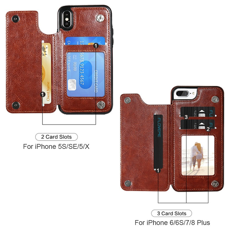 Coque portefeuille en cuir PU pour iPhone – Porte-cartes