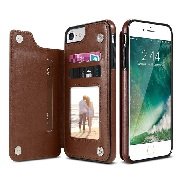 Coque portefeuille en cuir PU pour iPhone – Porte-cartes