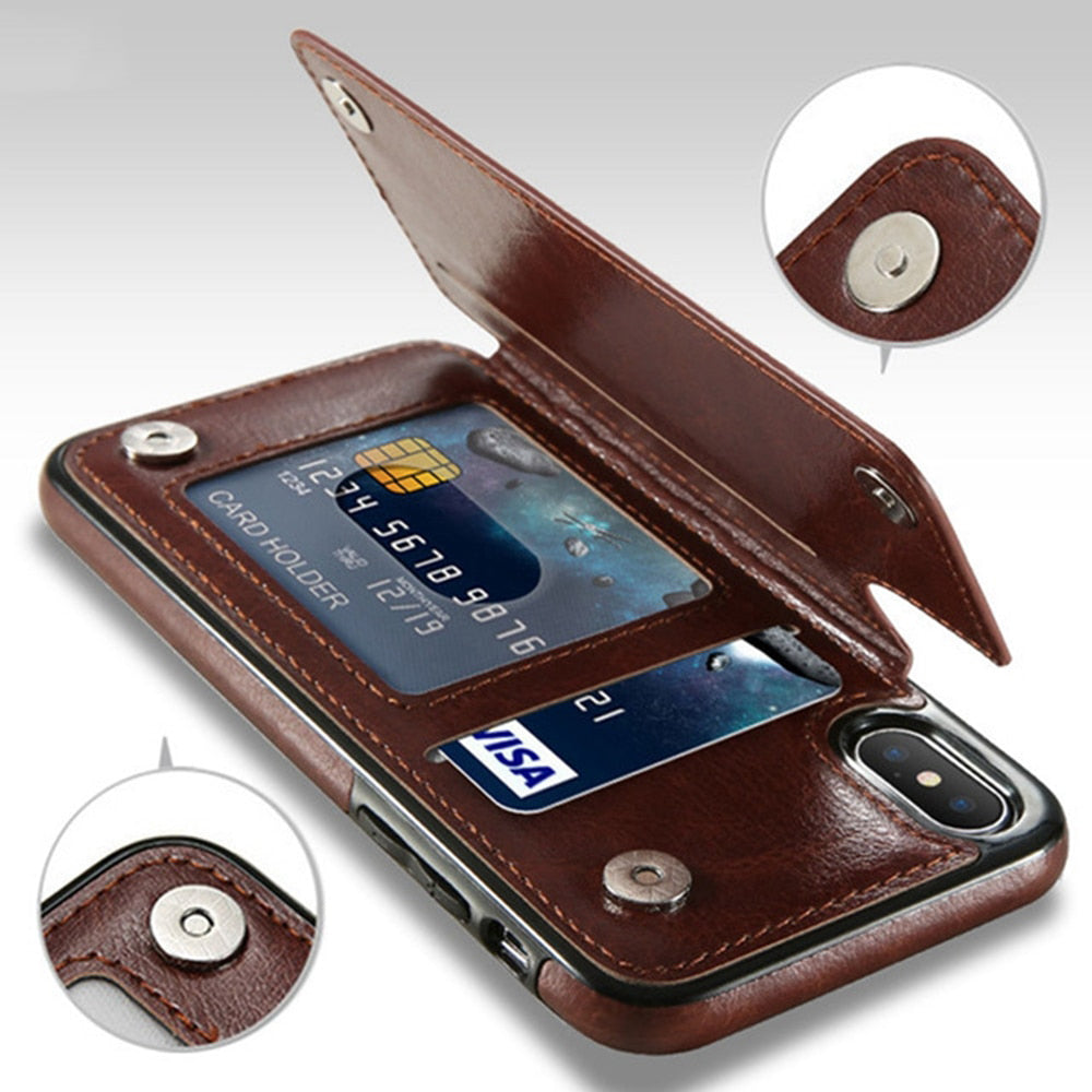 Coque portefeuille en cuir PU pour iPhone – Porte-cartes